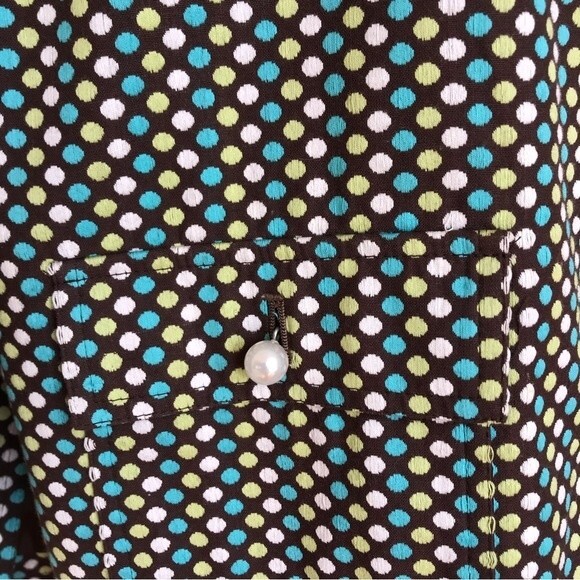 RQT Brown Embroidered White Aqua Polka Dot Pearl Button Jacket Women Size 14 - Picture 4 of 16